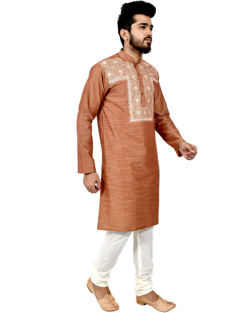 Light Brown Kurta Cottan Silk Chudidaar Closure View