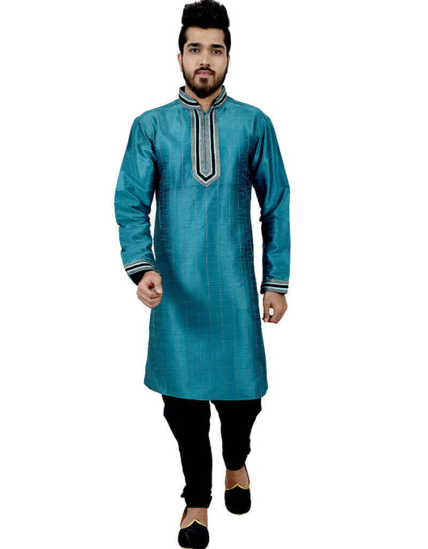 Peacock Blue Kurta Art Silk Chudidaar