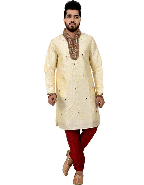 Cream Kurta Brocade Silk Chudidaar