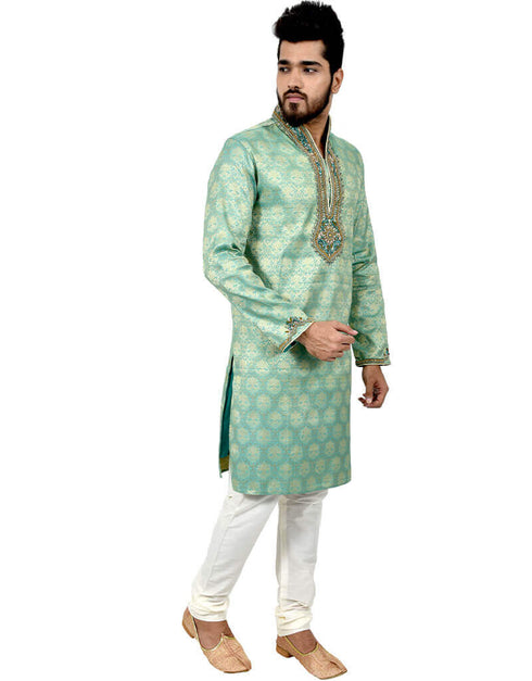 Aquamarine Kurta Brocade Silk Chudidaar Closure View