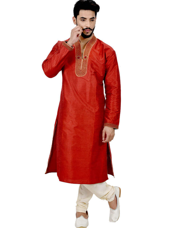 Red Kurta Art Silk Chudidaar