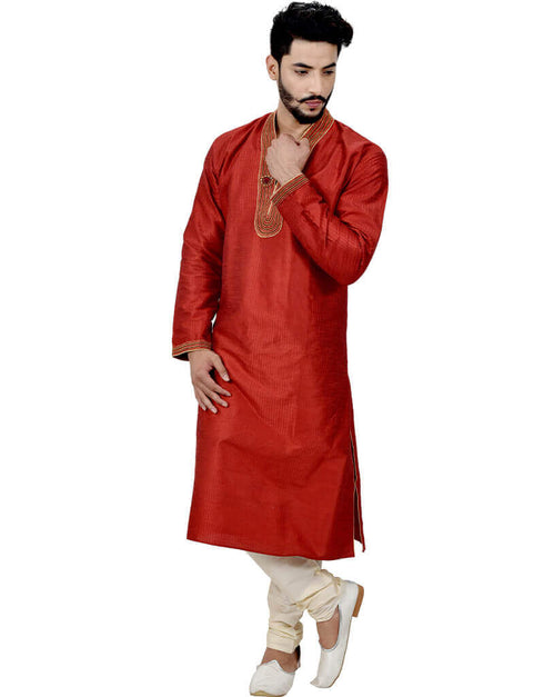 Red Kurta Art Silk Chudidaar Closure View