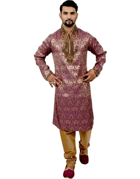Purple Kurta Brocade Silk Chudidaar