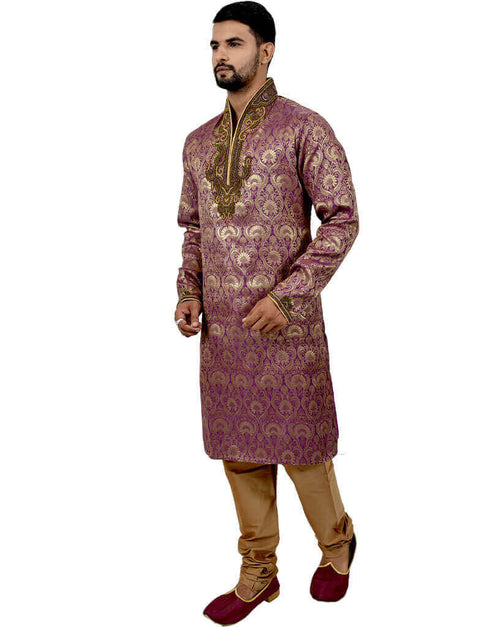 Purple Kurta Brocade Silk Chudidaar Closure View