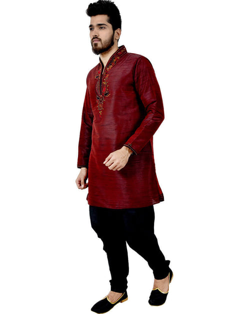 Dark Maroon Kurta Art Silk Chudidaar Closure View
