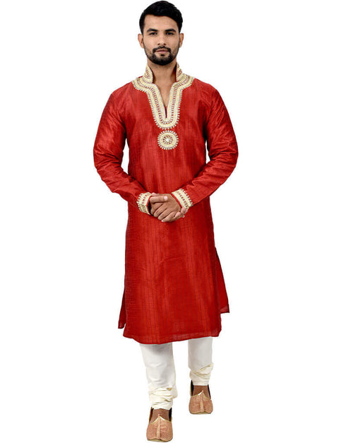 Red Kurta Art Silk Chudidaar