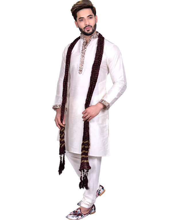 Off White Kurta Art Silk Chudidaar