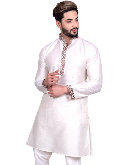 Off White Kurta Art Silk Chudidaar Closure View