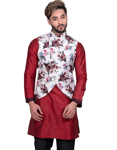 Maroon Kurta Art Silk Chudidaar Closure View