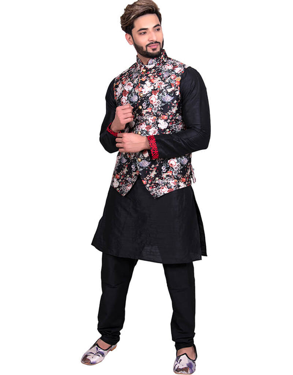 Black Kurta Art Silk Chudidaar