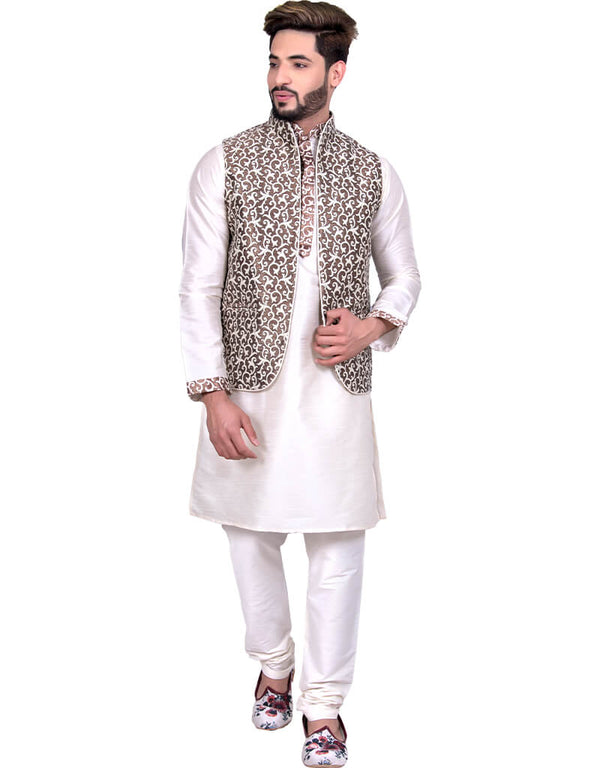 Off White Kurta Art Silk Chudidaar