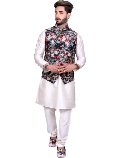 Off White Kurta Art Silk Chudidaar
