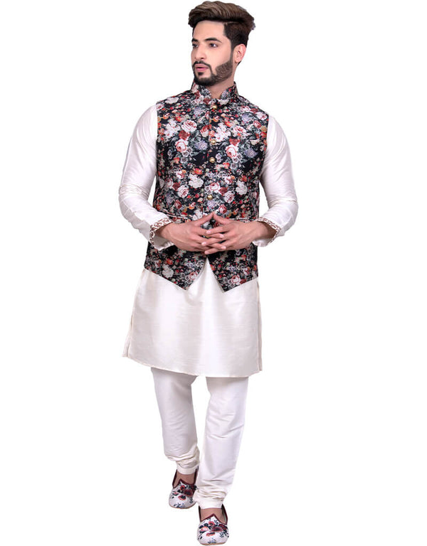 Off White Kurta Art Silk Chudidaar