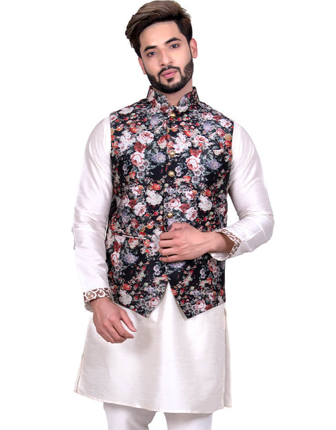 Off White Kurta Art Silk Chudidaar Closure View