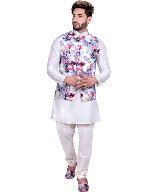 Off White Kurta Art Silk Chudidaar