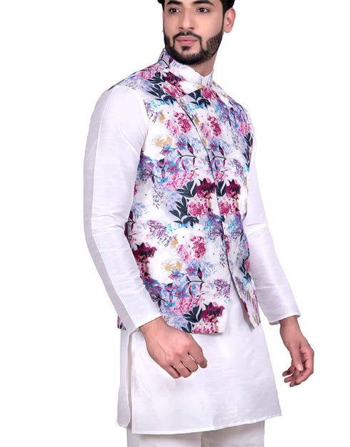 Off White Kurta Art Silk Chudidaar Closure View