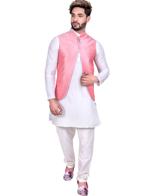 Off White Kurta Art Silk Chudidaar