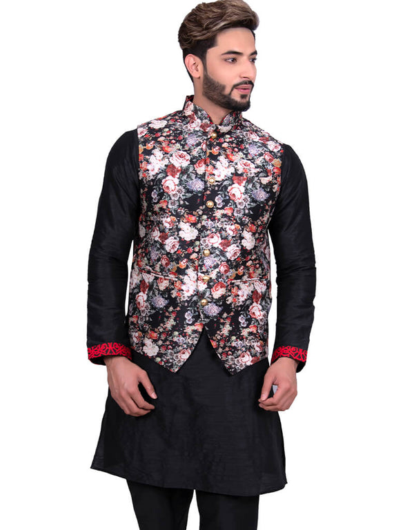 Black Mulit Floral Print Jacket Silk NA