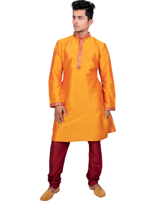 Orange Kurta Art Silk Chudidaar