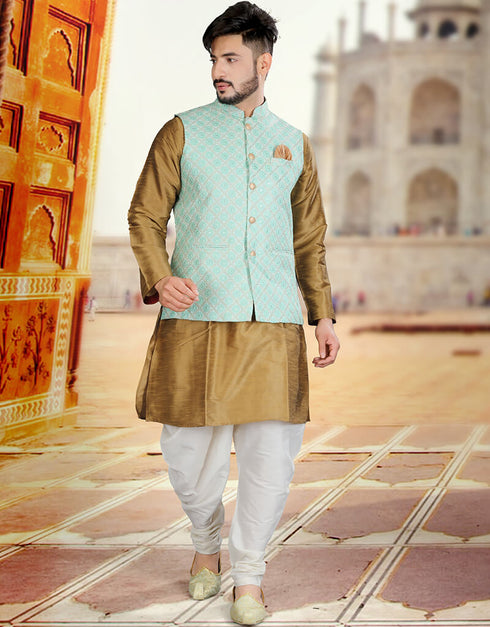 Khakhi Golden Kurta Art Silk Chudidaar