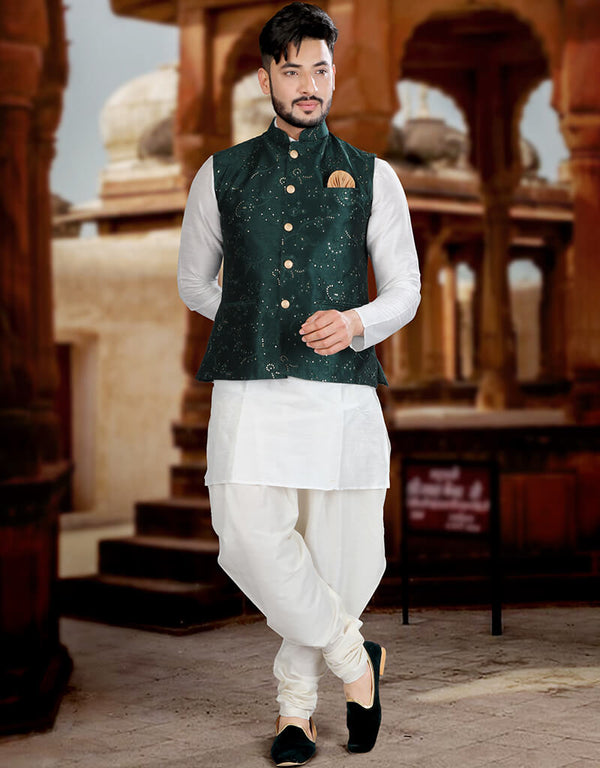 White Kurta Art Silk Chudidaar