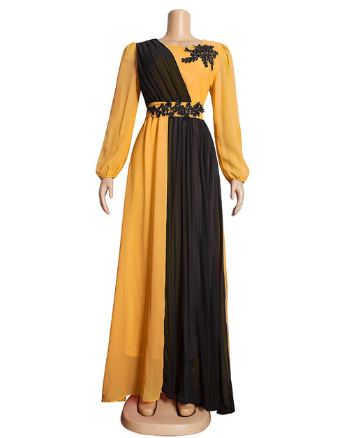 New Fashion Chiffon Pleated Maxi Robe Long Sleeve Elegant African Gown