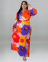 Loose Long Sleeve Flower Print Big Hem Elegant Maxi Dress for African ladies