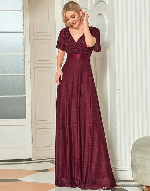V Neck Chiffon Plus Size Evening Dress For Women