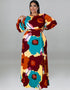 Loose Long Sleeve Flower Print Big Hem Elegant Maxi Dress for African ladies