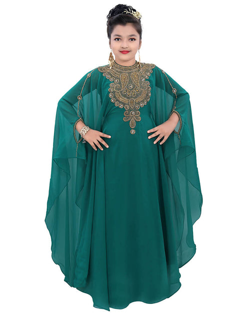 Chic Green Georgette Hand Zari Embroidery Farasha