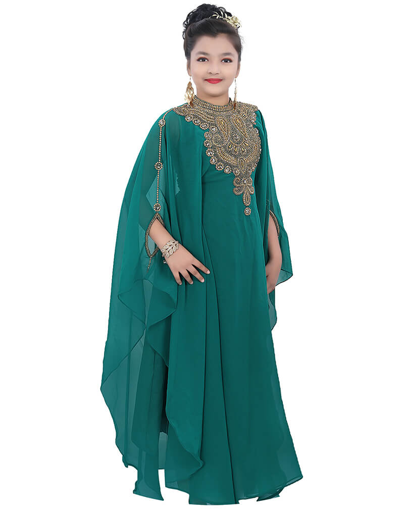 Trendy Firozi Georgette Hand Zari Embroidery Farasha