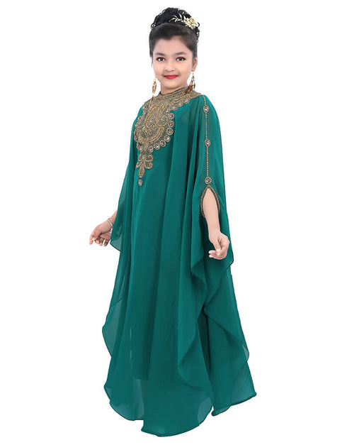 Chic Green Georgette Hand Zari Embroidery Farasha