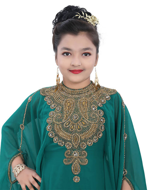 Chic Green Georgette Hand Zari Embroidery Farasha