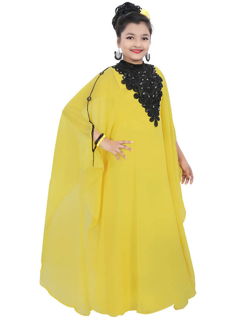 Modern Yellow Georgette Hand Zari Embroidery Farasha