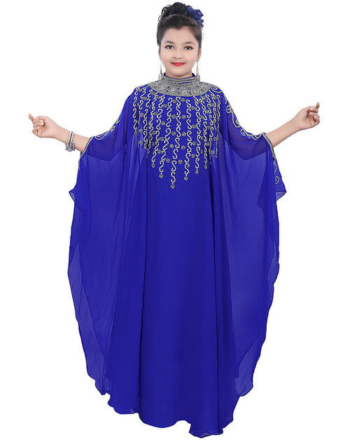 Dubai Royal Blue Georgette Hand Zari Embroidery Farasha