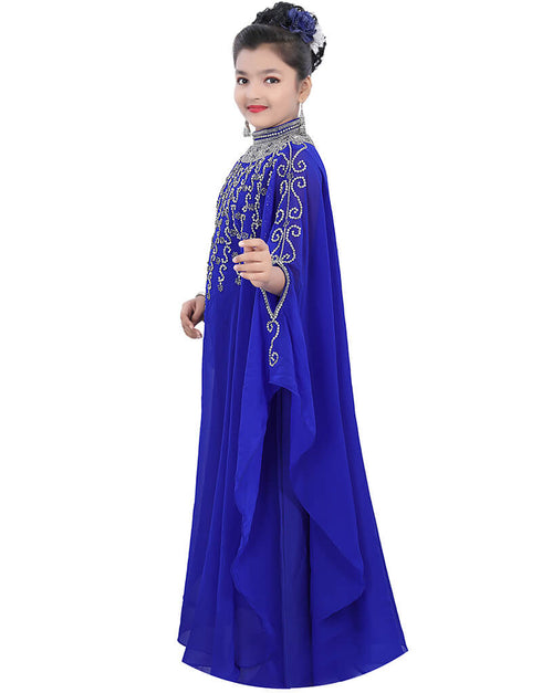 Dubai Royal Blue Georgette Hand Zari Embroidery Farasha