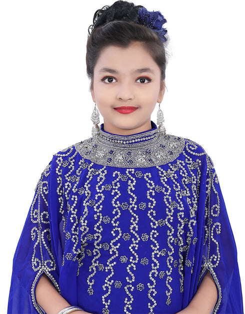 Dubai Royal Blue Georgette Hand Zari Embroidery Farasha
