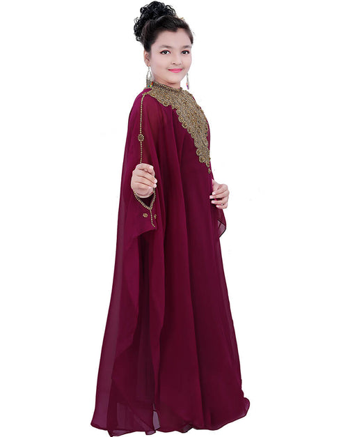 Muslim Maroon Georgette Hand Zari Embroidery Farasha