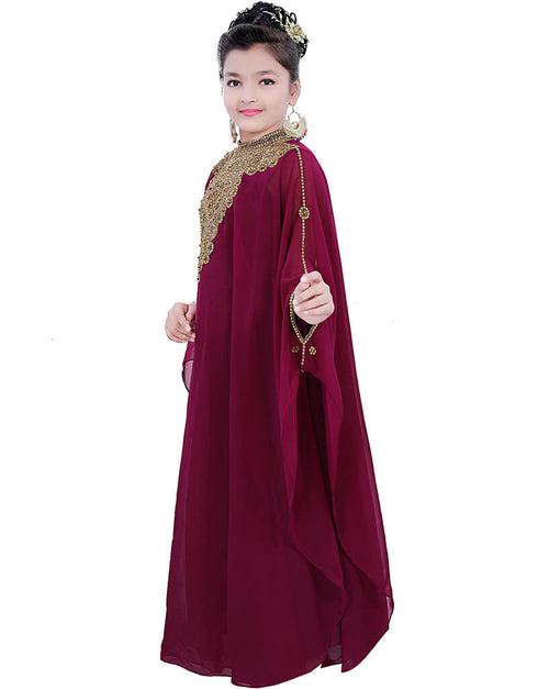 Muslim Maroon Georgette Hand Zari Embroidery Farasha