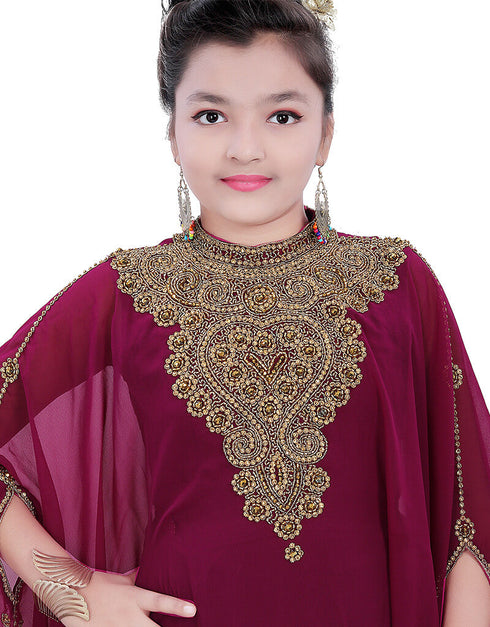 Muslim Maroon Georgette Hand Zari Embroidery Farasha