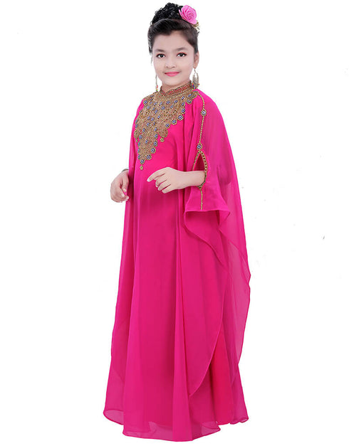 Modest Rani Pink Georgette Hand Zari Embroidery Farasha