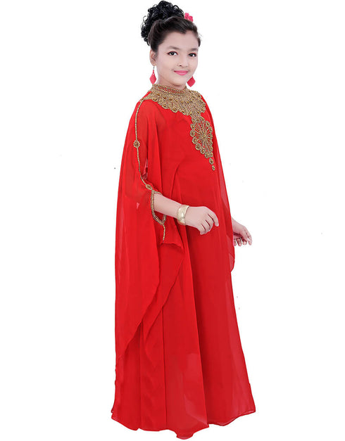 Islamic Red Georgette Hand Zari Embroidery Farasha