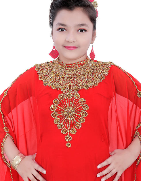 Islamic Red Georgette Hand Zari Embroidery Farasha