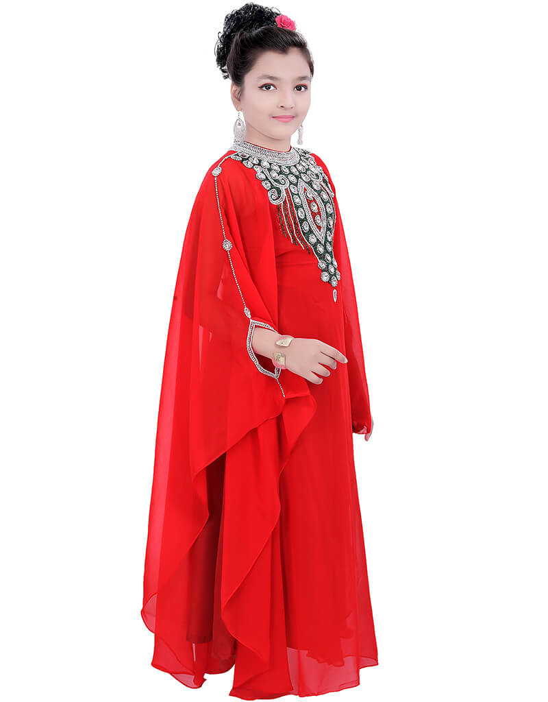 Islamic Red Georgette Hand Zari Embroidery Farasha