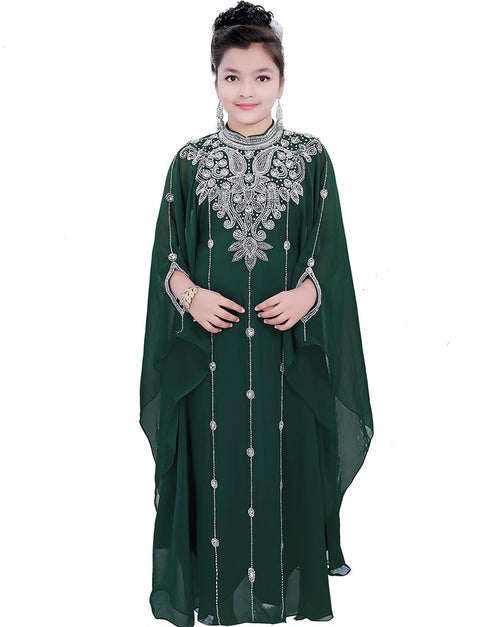 Chic Dark Green Georgette Hand Zari Embroidery Farasha