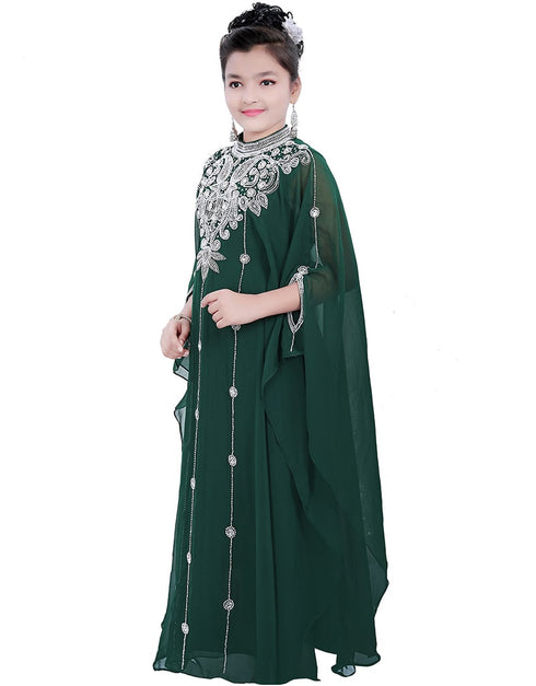 Chic Dark Green Georgette Hand Zari Embroidery Farasha