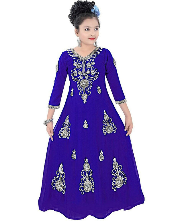 Trendy Royal Blue Georgette Hand Zari Embroidery Kaftan