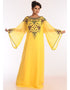 Dubai Yellow Georgette Hand Zari Embroidery Galabiya