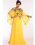 Dubai Yellow Georgette Hand Zari Embroidery Galabiya