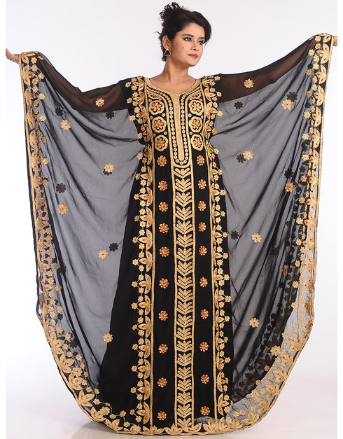 Muslim Black Georgette Hand Zari Embroidery Farasha